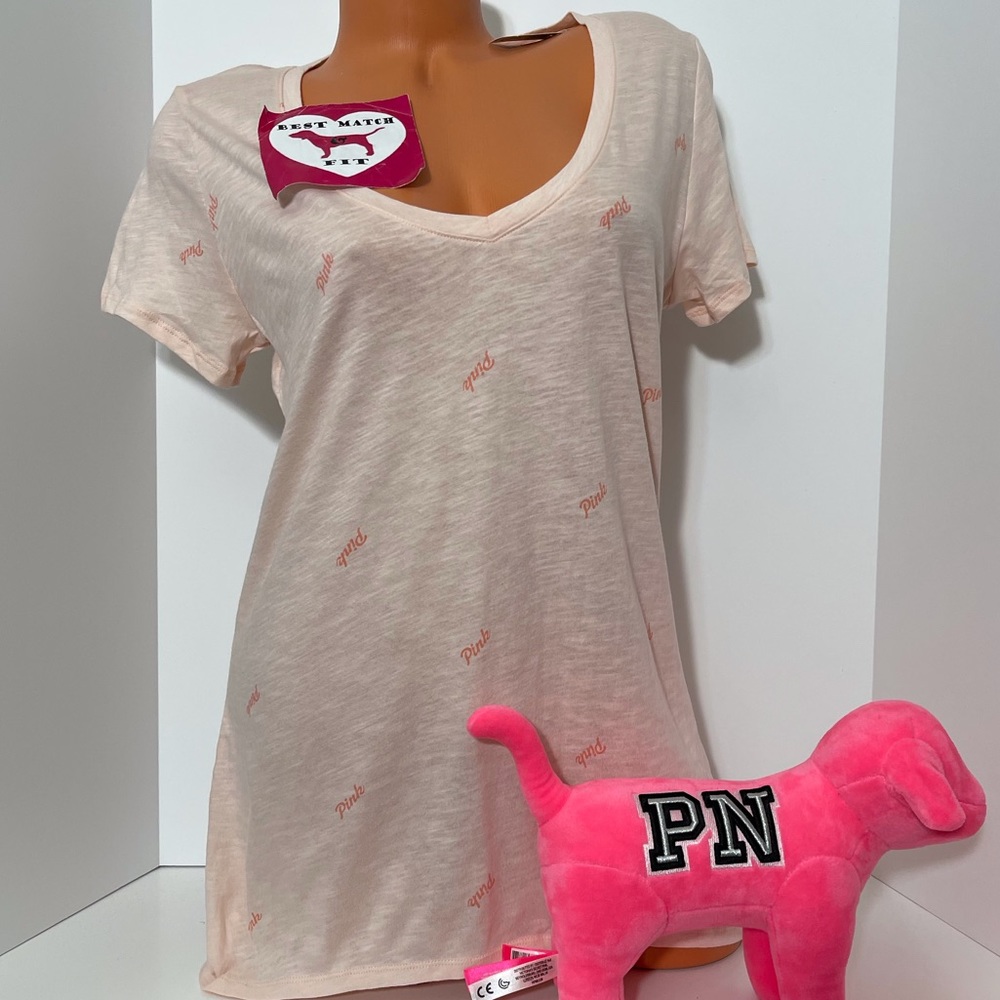 Victoria’s Secret PINK S M 100% Cotton Logo T-shirt V-neck